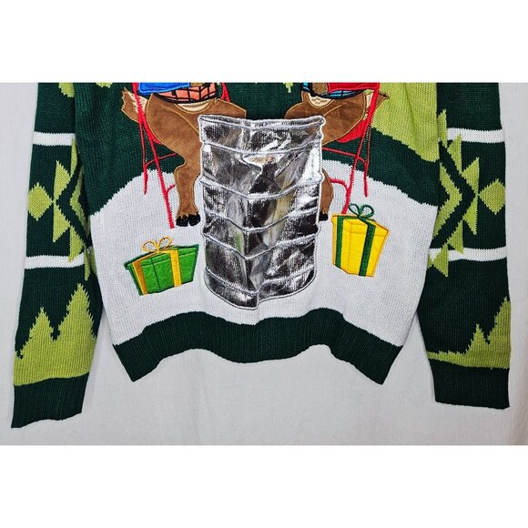 Blizzard Bay Men's Campfire Reindeer Ugly Christmas Sweater Drink Pocket Small - Picture 4 of 7